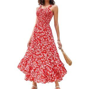Women's Summer Floral Boho Dress Square Neck 022